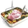 Jitsuryoku 8-Piece Stainless Steel Roasting Pan Set: 16"x13" Rectangular Turkey Roaster, Nonstick Rack, Meat Forks, Injector, Claws & Brush. Heavy Duty & Multi-Use, Dishwasher Safe -Wilton Shop 41wRhMW0DIL