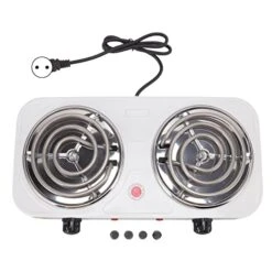 Electric Double Coil Burner Cooktop With Temperature Control And Easy To Clean Stainless Steel Base, Portable 2000W Electric Countertop Stove With Dual Hot Plates For Kitchen Cooking