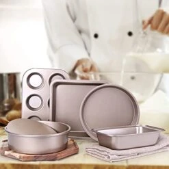 5-Piece Nonstick Bakeware Set, Cake Pans Set With Cookie Sheets, Bakeware Fits For Nonstick Bread Baking Cookie Sheet And Cake Pans -Wilton Shop 41wTj2HMlrL
