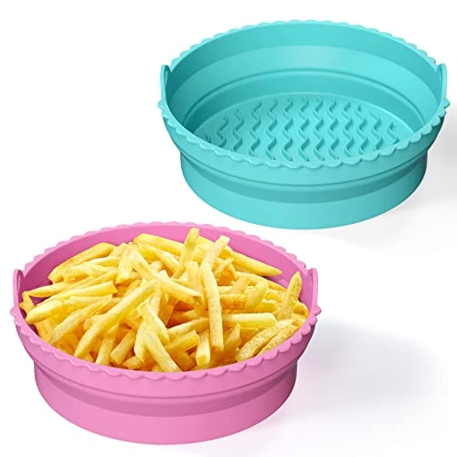 Silicone Air Fryer Liners, 2 Pack Foldable Air Fryer Pot Reusable 8.5" Food Safe Air Fryer Silicone Basket Easy Clean Air Fryer Accessories For 5Qt / Bigger Air Fryers (8.5 Inch, Pink+Green) 3 Silicone Air Fryer Liners, 2 Pack Foldable Air Fryer Pot Reusable 8.5" Food Safe Air Fryer Silicone Basket Easy Clean Air Fryer Accessories For 5Qt / Bigger Air Fryers (8.5 Inch, Pink+Green)