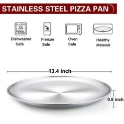 Pizza Pan, 13.4 Inch Pizza Pan Stainless Steel Large Pizza Pan Tray Round Pizza Oven Baking Pan, Healthy & Heavy Duty, Oven & Dishwasher Safe