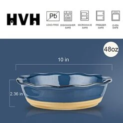 10 Inch Pie Pan For Baking, Ceramic Pie Dish, Deep Dish Pie Plate For Dessert Kitchen, Deep Dish Pie Pan With Fluted Edge, Set Of 2, Farmhouse Style (Blue) -Wilton Shop 41wkVJXaglL