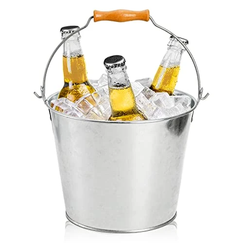 5-Quart Galvanized Metal Buckets With Wooden Handle, Galvanized Pail Ice Bucket For Beer, Wine, Champagne, Parties, Centerpieces, 9x7 Inches, Silver 3 5-Quart Galvanized Metal Buckets With Wooden Handle, Galvanized Pail Ice Bucket For Beer, Wine, Champagne, Parties, Centerpieces, 9x7 Inches, Silver