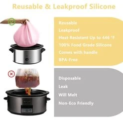 2 Pack Silicone Slow Cooker Liners Fit 6-8 QT Crockpot, Reusable/Heat-resistant/Leakproof/Portable Crock Pot Liners, BPA Free, Dishwasher Safe Slow Cooker Liners Fit For 6-8 QT (Pink+Yellow) -Wilton Shop 41xLmmhv7GL