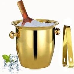 Ice Buckets - Champagne Ice Bucket With Tongs, Golden Trumpet Ice Bucket Stainless Steel Mirror Reflection Wine Cooler For Cocktail Bar Beer Red Wine Liquor Beverages Party,Ice Frozen Longer, 2.5L -Wilton Shop 41xPDwkiluL. AC