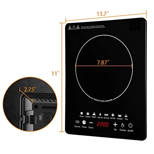 Portable Induction Burner, 2200W Electric Induction Countertop Burner With Touch Panel, 8 Cooking Preset Programs, Power & Temp Adjustable, LCD Display, Auto Pot Detection & Auto Shut-off, Hot Plate Cooker With 3-Hour Timer 4 Portable Induction Burner, 2200W Electric Induction Countertop Burner With Touch Panel, 8 Cooking Preset Programs, Power & Temp Adjustable, LCD Display, Auto Pot Detection & Auto Shut-off, Hot Plate Cooker With 3-Hour Timer - Image 2