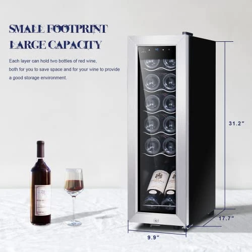 Mini Fridge Compressor Cooler, 12 Bottles Wine Refrigerator, Freestanding Wine Cellar 41F-64F One Touch Temperature Control, For Home, Office Or Bar. 4 Mini Fridge Compressor Cooler, 12 Bottles Wine Refrigerator, Freestanding Wine Cellar 41F-64F One Touch Temperature Control, For Home, Office Or Bar. - Image 2