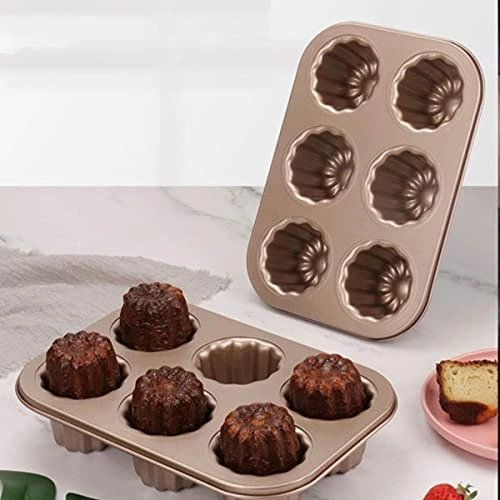 On-stick Canele Molds Baking Pans For Cupcakes, 6Cavities Muffin Pan For Oven Baking 6 On-stick Canele Molds Baking Pans For Cupcakes, 6Cavities Muffin Pan For Oven Baking - Image 4