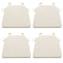 Chair Pads With Ties For Dining Room Chairs Set Of 4 High Density Foam Padded Cushion Non Slip U Shaped Kitchen Chair Seat Cushions 16x16.5 Inch White Beige
