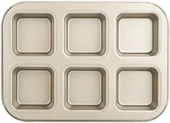 Brownie Pan, 1 Pack 6 Cavity Gold Nonstick Square Mini Brownie Muffin Cake Pan Cheesecake Cupcake Bakeware Carbon Steel Brownie Baking Tray 2x3 Individual Cutter Bakeware For Oven Baking -Wilton Shop 41yDbw NMaL. AC