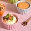 2 Pcs Ceramic Ramekins Souffle Dishes Small Baking Cups Dipping Sauce Dishes Dessert Cups For Baking Souffle Pudding Creme Brulee Ice Cream Blue Pink