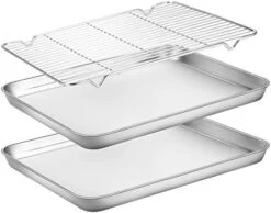 Baking Sheets 2 Pieces With A Rack , HKJ Chef Cookie Sheets And Nonstick Cooling Rack & Stainless Steel Baking Pans & Toaster Oven Tray Pan, Rectangle Size 12.5 X 10 X 1 Inch & Non Toxic -Wilton Shop 41yHwC5CrCL. AC
