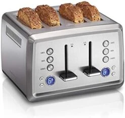 Hamilton Beach 4 Slice Toaster With Extra-Wide Slots, Bagel Setting, Toast Boost, Slide-Out Crumb Tray, Auto-Shutoff & Cancel Button, Digital With Defrost Function, Stainless Steel (24796) -Wilton Shop 41yKHXCoVL. AC