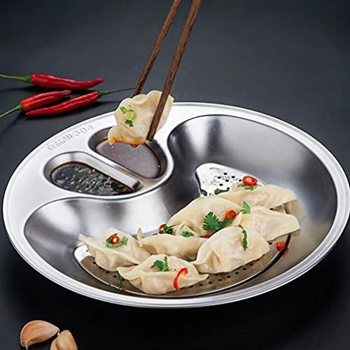 Round Tray Sushi Platter Stainless Steel Dinner Plate With Dipping Saucer Serving Dish Pan Platter Double- Layer Food Draining Tray For Dumplings Sushi Utensil Tray Sink Tray 9 Round Tray Sushi Platter Stainless Steel Dinner Plate With Dipping Saucer Serving Dish Pan Platter Double- Layer Food Draining Tray For Dumplings Sushi Utensil Tray Sink Tray - Image 7