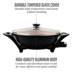 Vente Electric Skillet With Nonstick Coating And Glass Lid, 13 Inch Portable Kitchen Countertop Cooking Wok, Adjustable Temperature Control, Cool Touch Handle, Easy To Use And Clean, Copper SK3113CO -Wilton Shop 41ygU8rsLUL