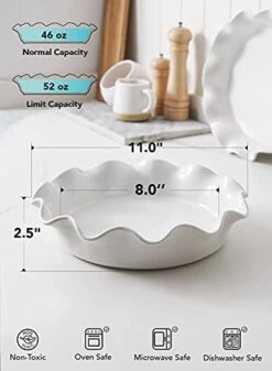 Eramic Pie Pans For Baking, 11 Inches Deep Dish Pie Plate For Apple Pie, Pot Pie, 48 Ounce Baking Dish With Ruffled Edge, Set Of 2, White 10 Eramic Pie Pans For Baking, 11 Inches Deep Dish Pie Plate For Apple Pie, Pot Pie, 48 Ounce Baking Dish With Ruffled Edge, Set Of 2, White -Wilton Shop 41yysbjqcES