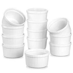 Ramekins Souffle Dishes, 7 OZ Creme Brulee Ramekins For Baking, Small White Custard Cups Ramekin Bowls Oven Safe, Baking Cups, Set Of 12, Series Ramekin
