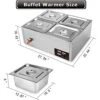 ZANNZA Four-Slot Insulated Soup Pool, Heater Stainless Steel Buffet Heater, Temperature Range 30-85°C, 4-Compartment Soup Warmer, Drain Tap For Catering