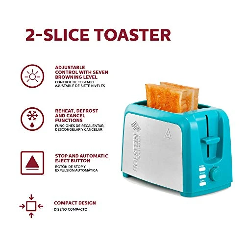 - 2-Slice Toaster With 7 Browning Control Settings, Teal/Stainless Steel - Great To Toast Bread, Bagels And Waffles 4 - 2-Slice Toaster With 7 Browning Control Settings, Teal/Stainless Steel - Great To Toast Bread, Bagels And Waffles - Image 2