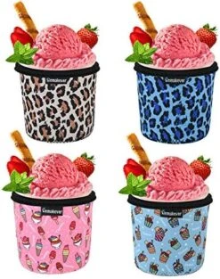 4 Pack Ice Cream Pint Size Ice Cream Sleeves Neoprene Cover With Spoon Holder Cover (Plant+Fish Scales) -Wilton Shop 51 KYwKQolL. AC