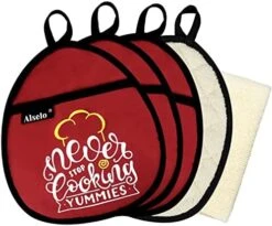 Pot Holders And Kitchen Towel, Heat Resistant Potholder 4 Piece With Microfiber Towel 1 Piece, Funny Baking Theme Hot Pats Festive Gift Oven Mitts For Cooking Baking BBQ (Dull-red, 5) -Wilton Shop 51 NM3KmWLL. AC