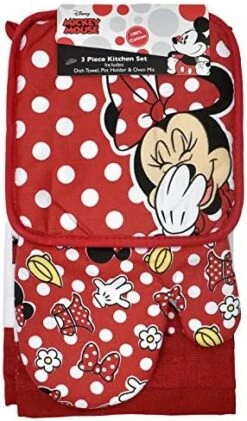Disney Oven Mitt Pot Holder & Dish Towel 3 Pc Kitchen Set (Minnie Mouse Red) -Wilton Shop 51 XyIIALVL. AC 1