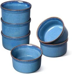 Ramekins 6 Oz, Ceramic Souffle Dishes, Ramekin For Creme Brulee, Lava Cakes, Pudding, Custard Cups, Souffle, Pot Pie, Dip Sauce -3.8 Inch, Set Of 6, Ceylon Blue -Wilton Shop 51005A10klL. AC