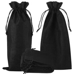 10pcs Jute Burlap Wine Bags Drawstring, Hessian Cloth Bottle Gift Bags For Blind Taste Halloween Party Holiday Giving (Black)
