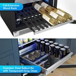 Presrv 24" Wine Fridge & Beverage Refrigerator Full Size Single Zone - Wine Cooler Cellars Large Beer Cabinet Drink Chiller Freestanding With French Glass Door - 98 Cans, 168x12oz, 19x750 Ml Bottles -Wilton Shop 510JzeeNzML