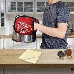 Pot Holders And Kitchen Towel, Heat Resistant Potholder 4 Piece With Microfiber Towel 1 Piece, Funny Baking Theme Hot Pats Festive Gift Oven Mitts For Cooking Baking BBQ (Dull-red, 5)