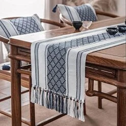 Farmhouse Table Runner 108 Inches Long, Boho Rectangle With Tassels Table Runners, Woven Cotton Table Runner Rustic Style Linen Table Runner Holiday Party Dining Room Dresser Décor (Black) -Wilton Shop 510ZRfQtbBL. AC