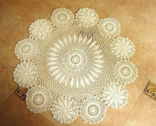 100% Cotton Handmade Crochet Round Tablecloth Doilies Lace Table Covers,Beige, 35 Inch 11 100% Cotton Handmade Crochet Round Tablecloth Doilies Lace Table Covers,Beige, 35 Inch - Image 9