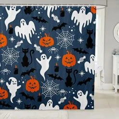 Pumpkin Lantern Bathroom Shower Curtain Sets Black Bats Halloween Decoration,Gothic Spooky Ghost Fabric Shower Curtain For Kids Toddlers,Cartoon Candle Candy Shower Curtain 72" Wx84 L -Wilton Shop 510dtuXKgrL. AC