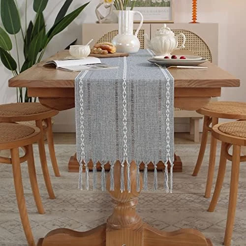 Solid Color Tassel Heavy Weight Cotton Linen Tablecloth For Rectangle Table (Square, 54 X 54 Inch, Gray) 5 Solid Color Tassel Heavy Weight Cotton Linen Tablecloth For Rectangle Table (Square, 54 X 54 Inch, Gray) - Image 3