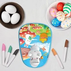Easter Egg Decorating Kit, Bunny Easter Egg Spinner, Easter Crafts Easter Eggs Decoration Machine With 12 Dying Markers 30 Plastic Fake Eggs And Slings, Kids Easter Basket Stuffers Gifts -Wilton Shop 510qscWunmL