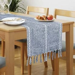 72" Farmhouse Table Runner,Hand-Woven Boho Table Runners With Tassels For Bohemian, Rustic,Bridal,Shower,Wedding, Dinner ,13 X 72 Inches-Blue -Wilton Shop 510x1ZFw60L