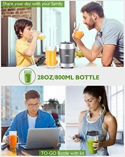 Personal Blender For Shakes And Smoothies, 700W 6-Blade Smoothie Blender For Frozen Fruit And Ice, With 1 28 Oz Travel Bottle, 1 To-Go Lid, BPA Free & Dishwasher Safe (Gray/Silver) -Wilton Shop 510yZAsJ2vL