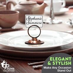 Place Card Holder (12 Pack) Antique Copper – Beautiful Rustic Table Cardholder For Wedding Tabletop Banquet Menu Holders Bronze Clip Table Reserved Seat Number Recipe Holder Restaurants Weddings Party -Wilton Shop 5110l546c8L