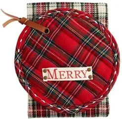Mud Pie (Red Tartan Pot Holder And Towel, 2 Piece Set 8" Dia 26" X 18" -Wilton Shop 51171GR7tLL. AC