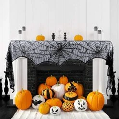 Hooqict Halloween Decoration Halloween Black Lace Spiderweb Fireplace Mantle Scarf Cover For Halloween Party Supplies 18 X 96 Inch