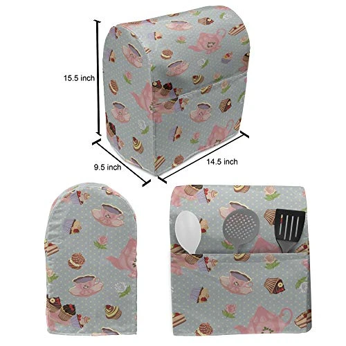 Ambesonne Tea Party Stand Mixer Cover, Cupcakes Cookies And Flowers On Polka Dotted Background Britain Tradition, Kitchen Appliance Organizer Bag Cover With A Pocket, 6-8 Quarts, Multicolor 6 Ambesonne Tea Party Stand Mixer Cover, Cupcakes Cookies And Flowers On Polka Dotted Background Britain Tradition, Kitchen Appliance Organizer Bag Cover With A Pocket, 6-8 Quarts, Multicolor - Image 4