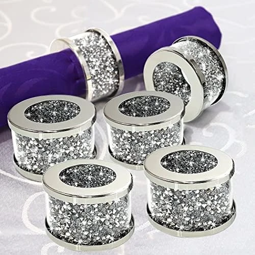 Ilver Diamond Glass Napkin Holder Stainless Steel Framed,Crystal Silver Napkin Rings Set Of 4 Pieces, Glam Serviette Buckles Cloth Holder Sparkle Bling Crushed Diamond Table Settings Home Decor 7 Ilver Diamond Glass Napkin Holder Stainless Steel Framed,Crystal Silver Napkin Rings Set Of 4 Pieces, Glam Serviette Buckles Cloth Holder Sparkle Bling Crushed Diamond Table Settings Home Decor - Image 5
