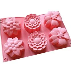 6 Flowers Silicone Bakeware Cup Cake Molds Handmade Muffin Cups Soap Molds Cake Baking Pans Polymer Resin Clay Jelly Handmade Soap Molds Soap DIY Making Moulds Moon Cake Molds