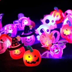 50 Pieces 3D Halloween Glow Ring Toys Halloween Party Favors Kids Adult Blinking LED Glow Rings Glow In The Dark Party Supplies Halloween Gifts Bag Filler Non Candy Gifts Bag Kid (A,B, One Size) -Wilton Shop 511ZuHSH7XL