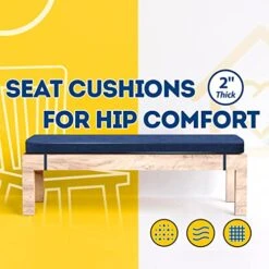 Bench Cushions For Indoor Furniture With Ties, Non-Slip Bottom And Removable Cover, Indoor Seat Cushions Pads For Piano, Dining Bench And Bay Window, 36''×14''×2'', Blue -Wilton Shop 511cqDX8QpL