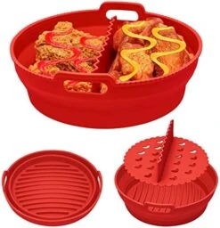 Air Fryer Silicone Liners 8.5Inch For 5qt To 8qt Reusable Air Fryer Liners With Divider Foldable Silicone Air Fryer Basket Round Non-Stick Collapsible Dishwasher Safe Silicone Insert (Black) -Wilton Shop 511duSiNiIL. AC