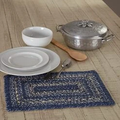Farmhouse Great Falls Blue Table Placemat, Blue White, Jute Blend, Oval, 12x18 Inches -Wilton Shop 511ffxSVJS. AC
