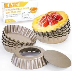 12 Pcs Egg Tart Molds, 3" Mini Tart Pans Removable Bottom, Cupcake Cake Muffin Mold Tin Pan Baking Tool, Reusable Quiche Bakeware Carbon Steel For Pies, Quiche, Cheese Cakes, Desserts -Wilton Shop 511ghLGQ4ZL. AC