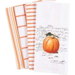 Pantry Kitchen Holiday Dish Towel Set Of 4, 100-Percent Cotton, 18 X 28-inch (Pumpkin Words)