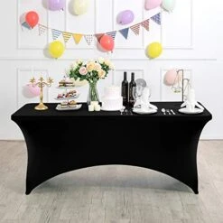 Spandex Table Cover For 4FT Table Universal Fitted Stretch Tablecloth For Party, Banquet, Wedding And Events-Black -Wilton Shop 511uMa4aoqL